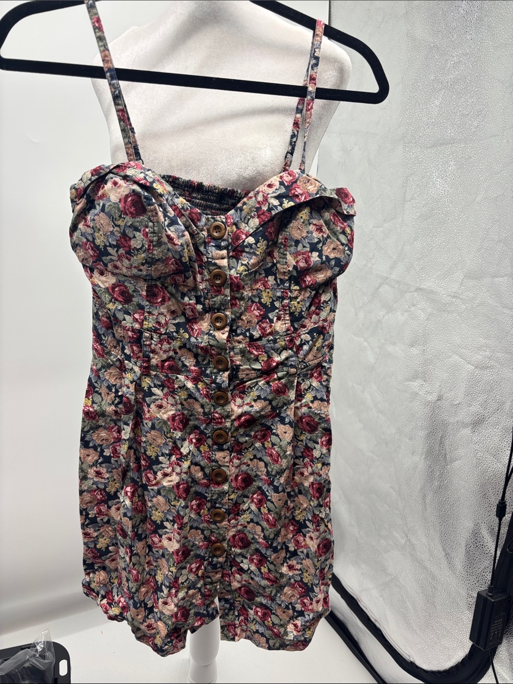 Poetry Floral Button-Front Sundress in Black, Red, Pink